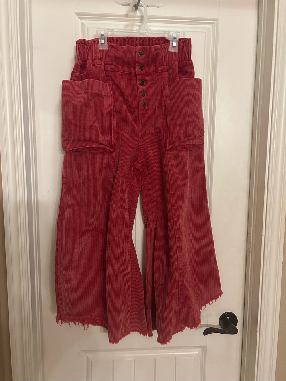 High-Waist Red Corduroy Wide-Leg Pants Anniewear - Picture 2 of 5